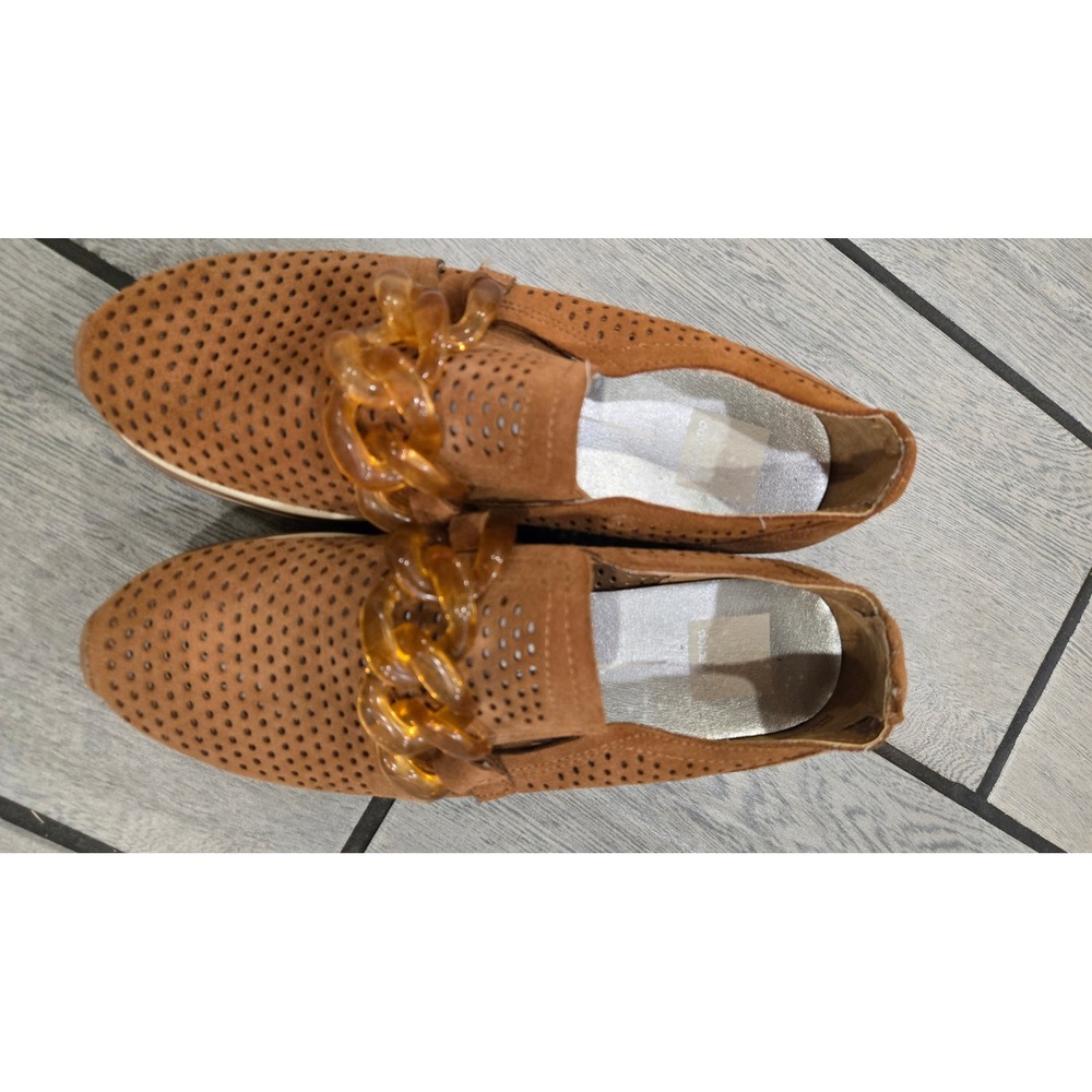 Dolce Vita Womens 7 Brown Suede Perforated Platform Chain Loafers Shoes